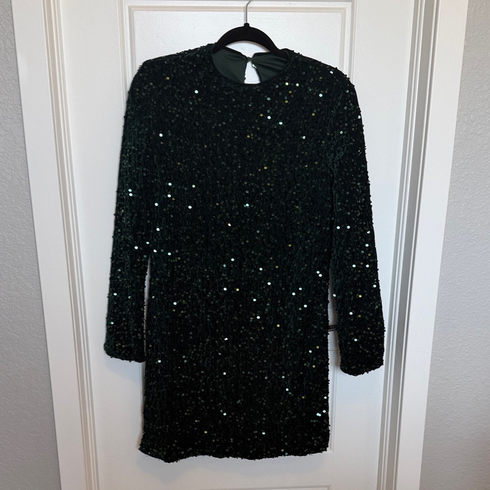 Emerald Green Sequin Long Sleeve Dress